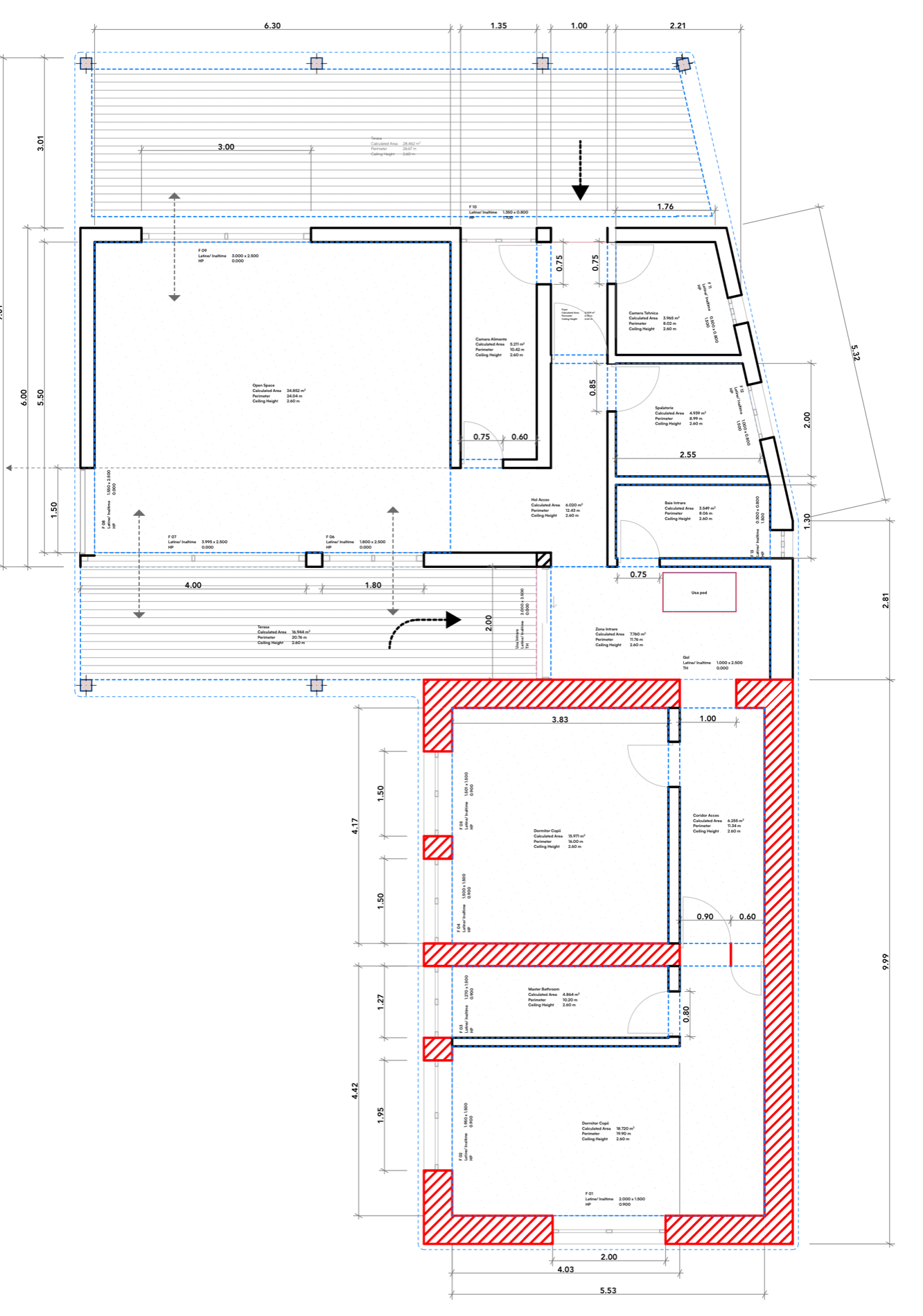 Dimensioned floor plan of Saratoc Residence